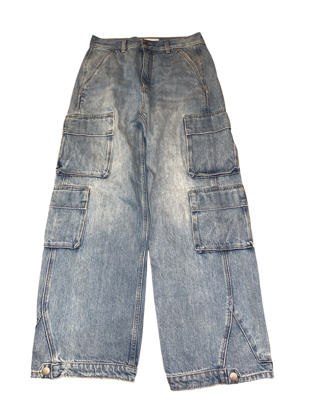 Denim Forum Light Blue Wide-Leg Cargo Jeans